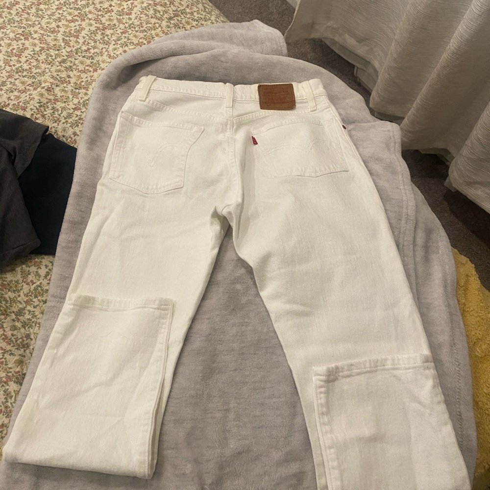 Levi's White Jeans with Brown Patch